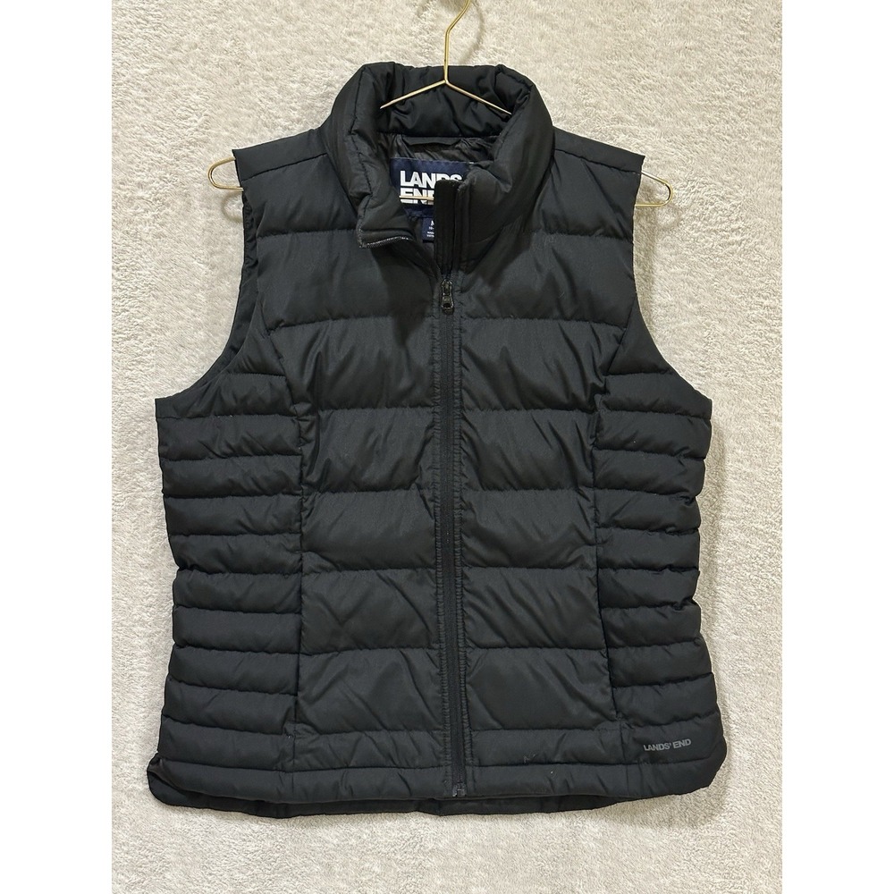 Lands End Womens Black Down‎ Puffer Vest  Size Medium 10-12 Lightweight Full Zip